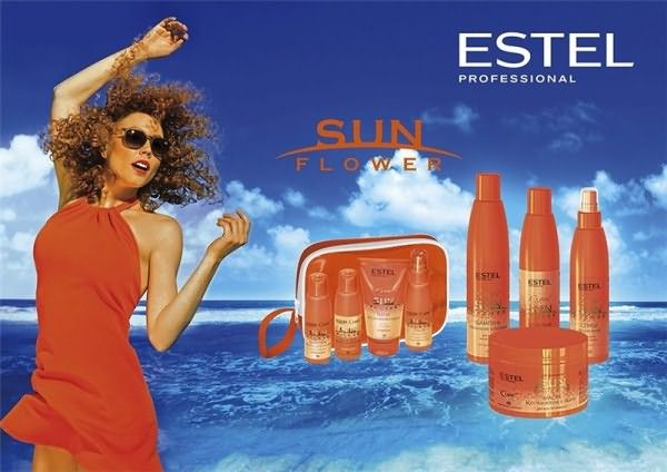 На фото линия для ухода за волосами с UV фильтрами от Estel Professional
