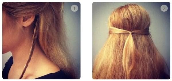 Как сделать пучок с косами: шаг 1-2
