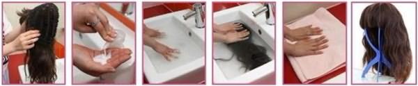 Схема того, как мыть парик из искусственных волос