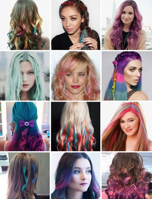 Фото волос, окрашенных цветными мелками