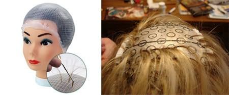 Мелирование коротких и средних волос с помощью шапочки