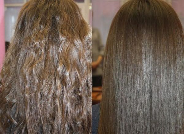 На фото – волосы до и после применения желатиновой маски