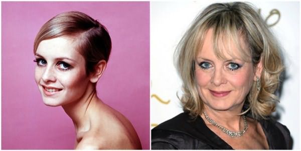 С Твигги началась популярность стрижки пикси. Сегодня 66-летней английской актрисе по нраву объемная стрижка на длинные волосы с градуировкой и челкой (фото 1966 и 2010 г.г.)
